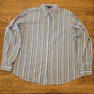 Lauren By Ralph Lauren XL Lng Sleeve Button Down Blouse Colorful Vertical Stripe